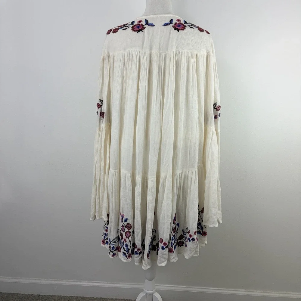 Free People Women's Embroidered Mini Dress Size Medium Ivory Boho Tunic
